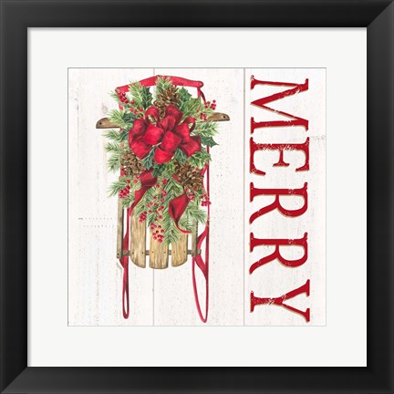 Framed Home for the Holidays Merry Sled Print