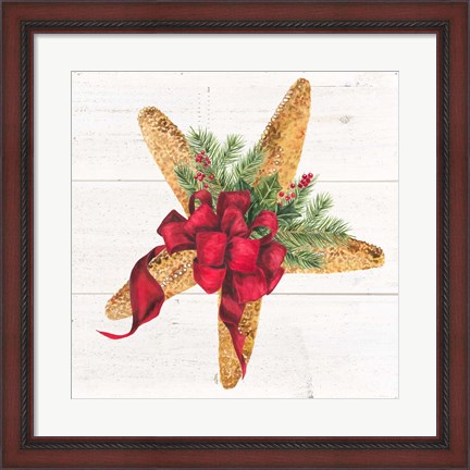 Framed Christmas by the Sea Starfish square Print