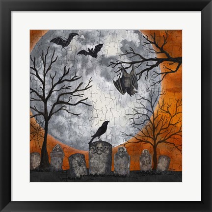 Framed Something Wicked Graveyard I Hanging Bat Print
