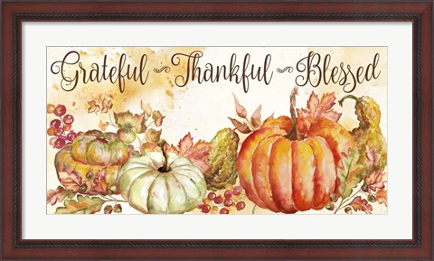 Framed Watercolor Harvest Pumpkin Grateful Thankful Blessed Print