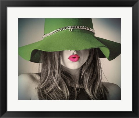 Framed Vintage Fashion - Green Hat Print