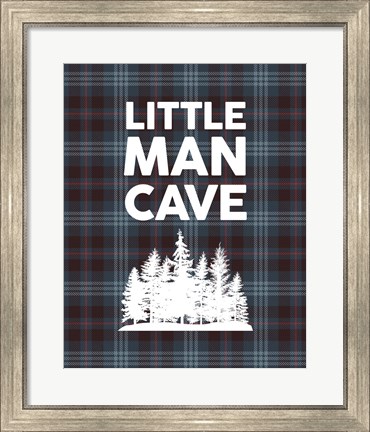 Framed Little Man Cave - Trees Blue Plaid Background Print