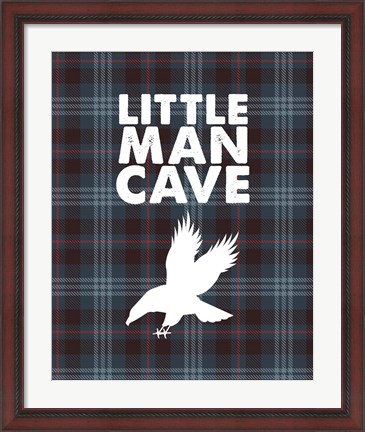 Framed Little Man Cave - Eagle Blue Plaid Background Print
