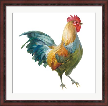 Framed Noble Rooster III on White Print