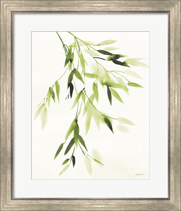 Framed Bamboo Leaves IV Green Print