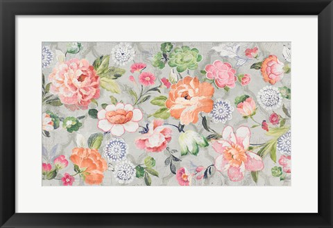 Framed Summer Garden of Delights Gray Print