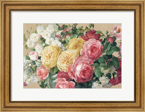 Framed Antique Roses on Tan Crop Print