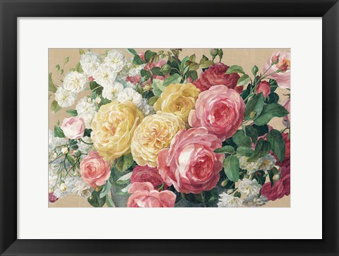 Framed Antique Roses on Tan Crop Print