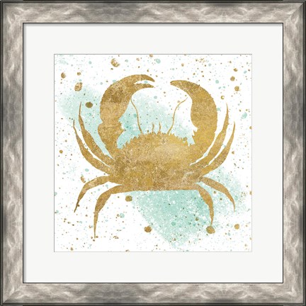 Framed Silver Sea Life Aqua Crab Print