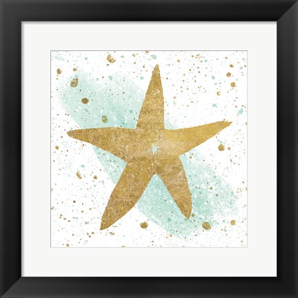 Framed Silver Sea Life Aqua Starfish Print