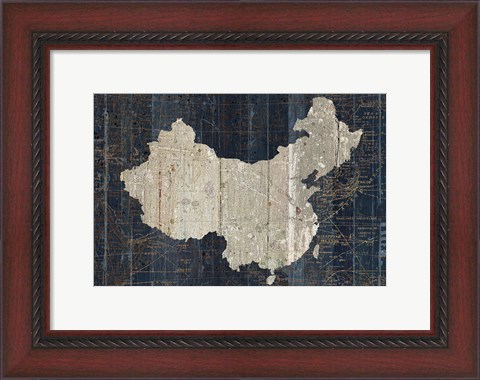 Framed Old World Map Blue China Print