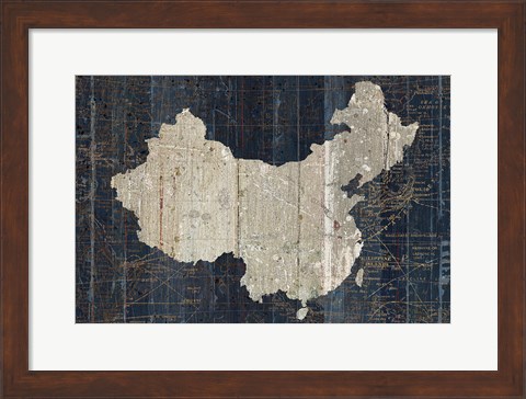 Framed Old World Map Blue China Print
