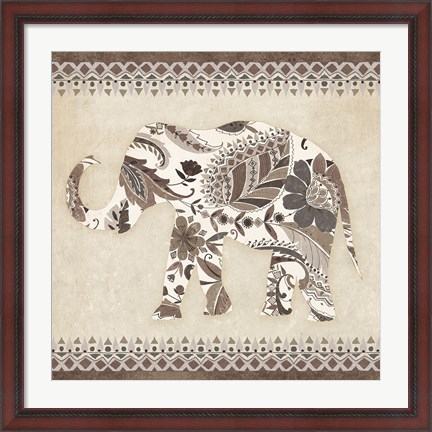 Framed Boho Elephant II Neutral Print