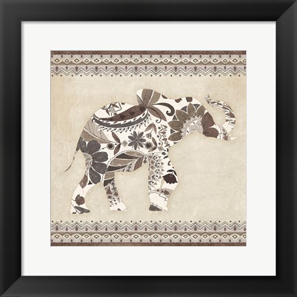 Framed Boho Elephant I Neutral Print