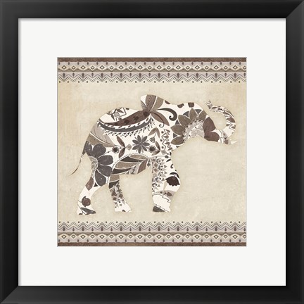 Framed Boho Elephant I Neutral Print