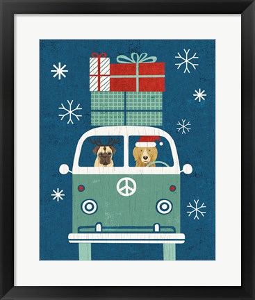 Framed Holiday on Wheels XII Navy Print