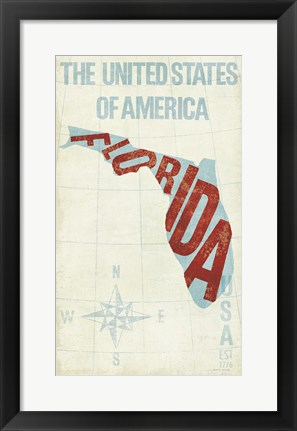 Framed USA Modern Blue Florida State Print