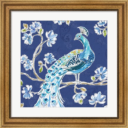 Framed Peacock Allegory IV Blue Print