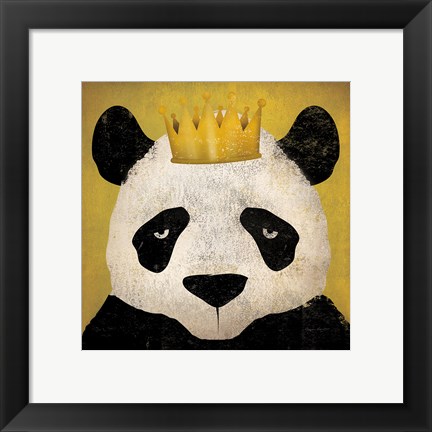 Framed Panda with Crown Print