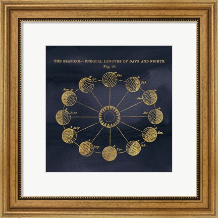 Framed Geography of the Heavens VII Blue Gold Print