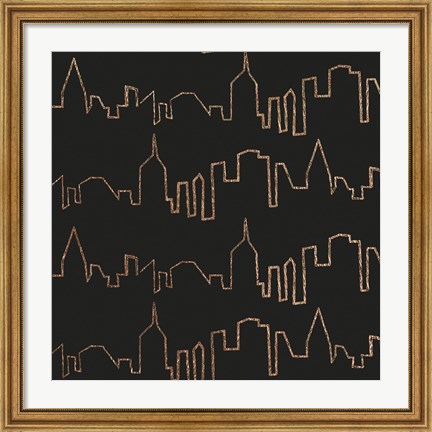 Framed NY Chic Skyline gold on black Print