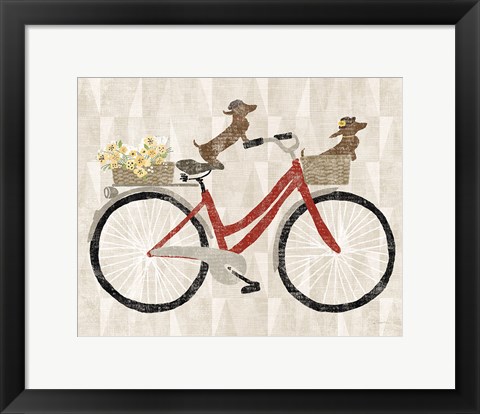 Framed Doxie Ride ver I Red Bike Print