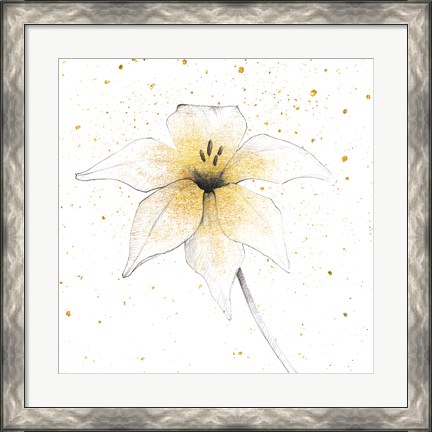 Framed Gilded Graphite Floral V Print