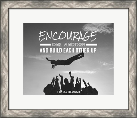 Framed Encourage One Another - Celebrating Team Grayscale Print