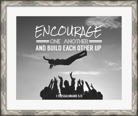 Framed Encourage One Another - Celebrating Team Grayscale Print