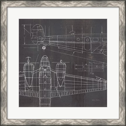 Framed Plane Blueprint II No Words Post Print