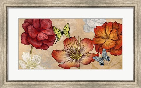 Framed Flowers and Butterflies (Neutral) Print