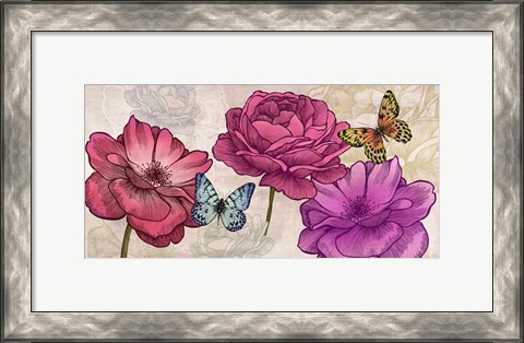 Framed Roses and Butterflies (Neutral) Print