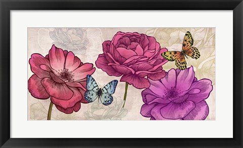 Framed Roses and Butterflies (Neutral) Print