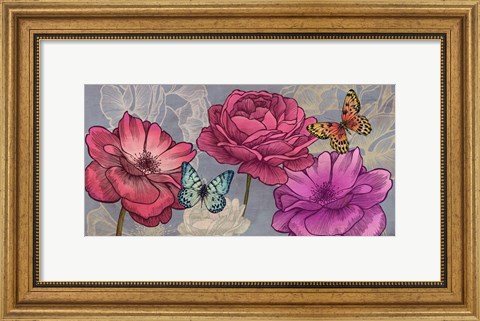 Framed Roses and Butterflies (Ash) Print