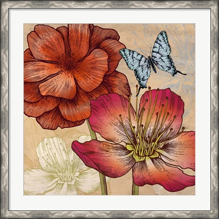 Framed Flowers and Butterflies (detail) Print
