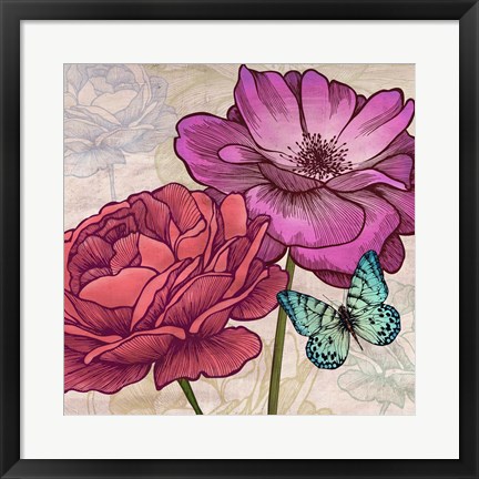 Framed Roses and Butterflies (detail) Print
