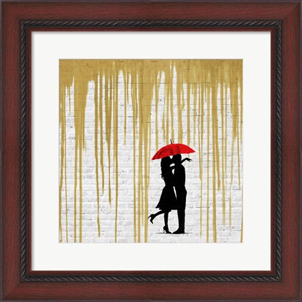 Framed Romance in the Rain (Gold, detail) Print