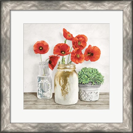 Framed Floral Composition with Mason Jars II Print