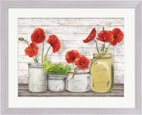 Framed Poppies in Mason Jars (detail) Print