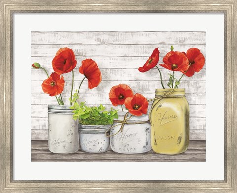 Framed Poppies in Mason Jars (detail) Print