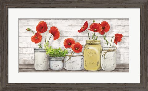 Framed Poppies in Mason Jars Print