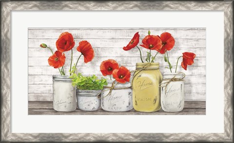 Framed Poppies in Mason Jars Print
