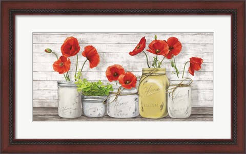 Framed Poppies in Mason Jars Print