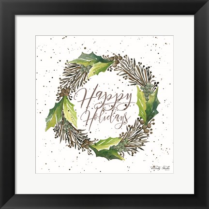 Framed Happy Holidays Wreath Print