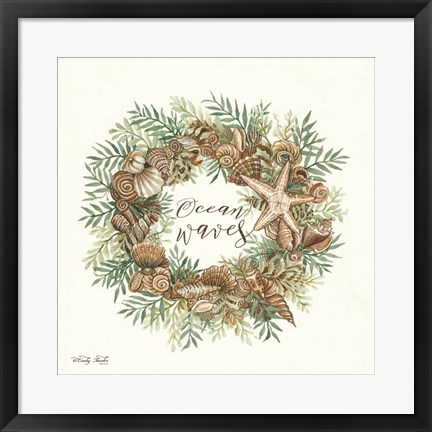 Framed Ocean Waves Shell Wreath Print