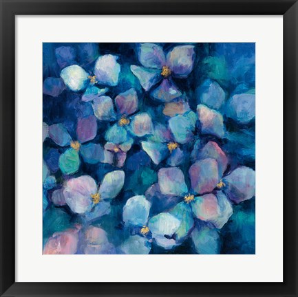 Framed Midnight Blue Hydrangeas with Gold Print