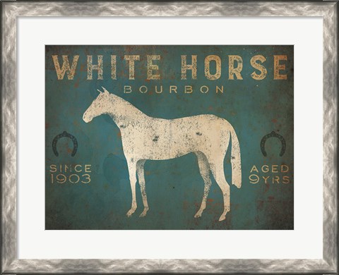 Framed White Horse No Kentucky Print