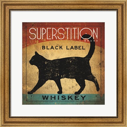 Framed Superstition Black Label Whiskey Cat Print