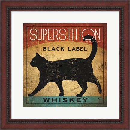 Framed Superstition Black Label Whiskey Cat Print
