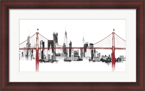 Framed Bridge and Skyline Red Print